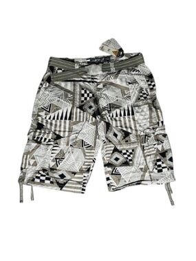 Focus NWT Men's Geometric Print Cargo Shorts - Black, White & Tan